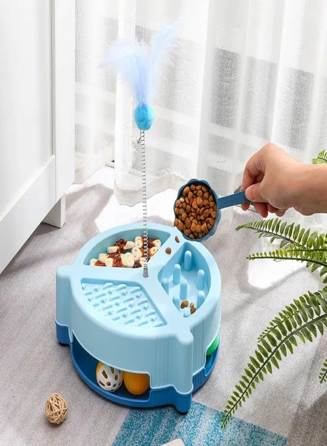 PET FUN مركز ألعاب وتغذية بطيئة متعدد الوظائف للقطط والكلاب من بيت فن | لعبة ريش، كرة دوارة، لعبة برج المسار | وعاء تغذية بطيء للطعام والماء للحيوانات الأليفة بقاعدة مطاطية مانعة للانزلاق - Image 5